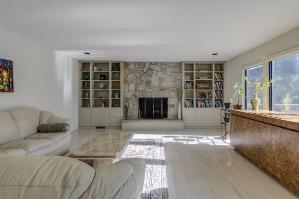 Fireplace, Interior, Living room, Stone Walls, Wood Texture Flooring