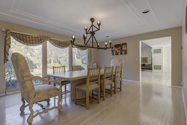 Chandelier, Dining room, Interior, Wood Texture Flooring