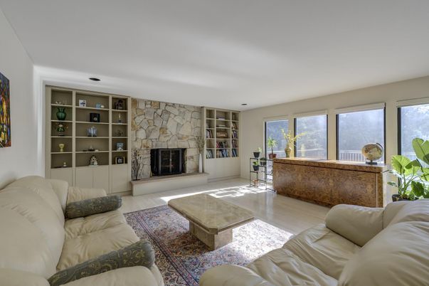 Fireplace, Interior, Living room, Stone Walls, Wood Texture Flooring