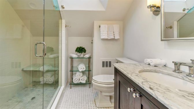 Bathroom, Dual Sink Vanities, Glass Shower, Interior