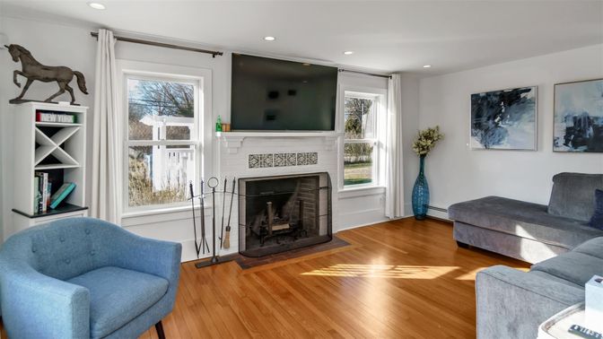 Fireplace, Interior, Recessed Lighting, Wood Texture Flooring