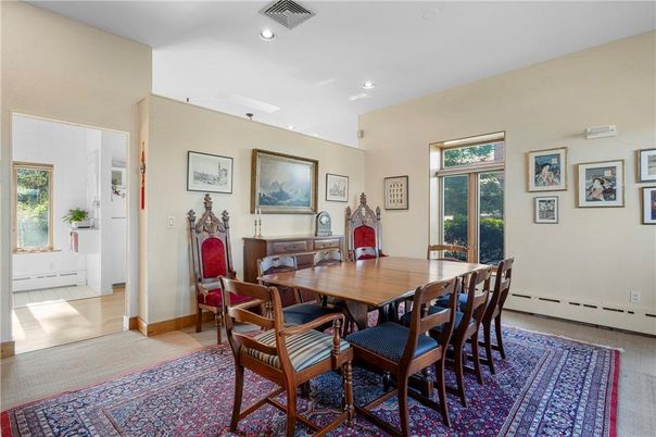 Dining room, Interior, Recessed Lighting, Wood Texture Flooring