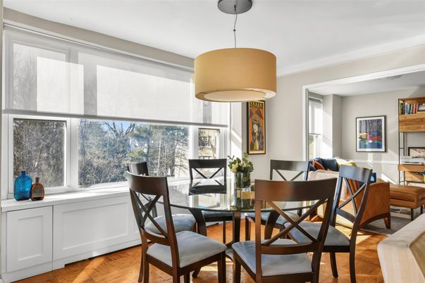 Dining room, Interior, Pendant Lights, Piano, Wood Texture Flooring