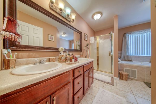 Bathroom, Dual Sink Vanities, Glass Shower, Interior