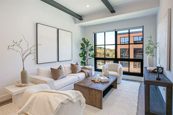 Interior, Living room, Recessed Lighting, Wooden Beams