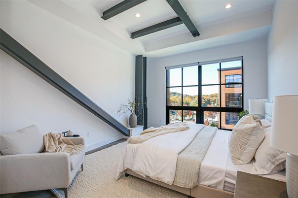 Bedroom, Interior, Recessed Lighting, Wooden Beams