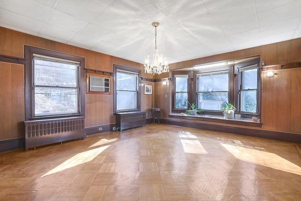 Chandelier, Empty room, Interior, Wooden Walls