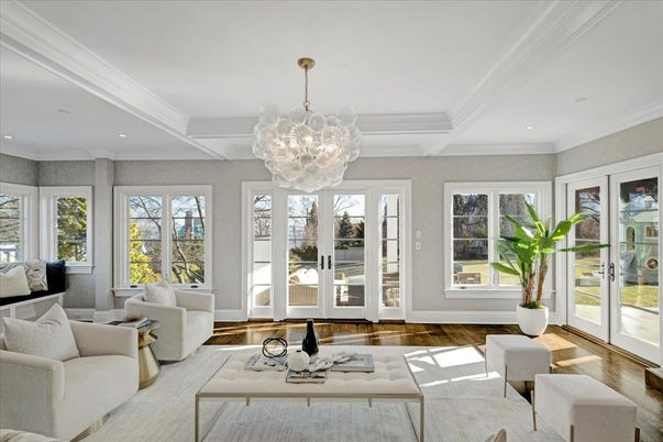 Chandelier, Interior, Living room, Recessed Lighting, Wood Texture Flooring