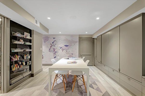Dining room, Interior, Recessed Lighting, Wood Texture Flooring