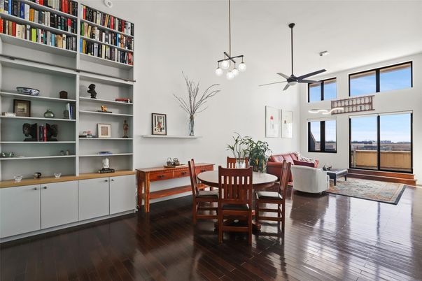 Dining room, Interior, Living room, Pendant Lights, Wood Texture Flooring