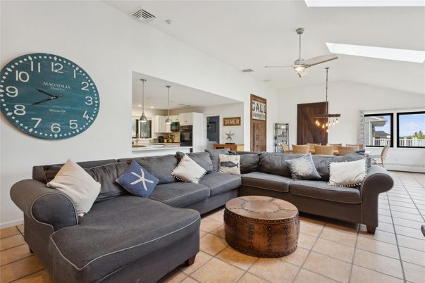 Dining room, Interior, Kitchen, Living room, Pendant Lights, Stainless Steel Appliances