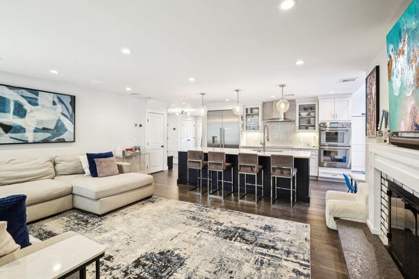Interior, Kitchen, Living room, Pendant Lights, Recessed Lighting, Stainless Steel Appliances, Wood Texture Flooring