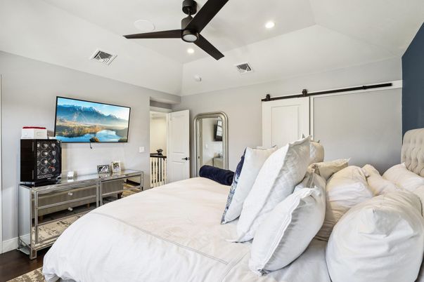 Bedroom, Interior, Recessed Lighting, Wood Texture Flooring