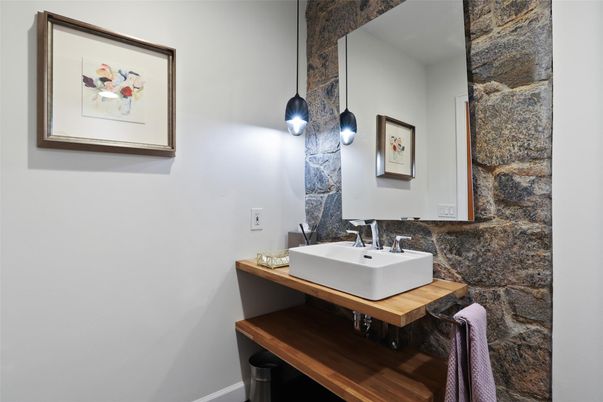Bathroom, Interior, Pendant Lights, Stone Walls