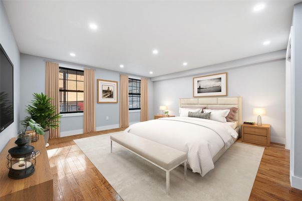 Bedroom, Interior, Recessed Lighting, Wood Texture Flooring