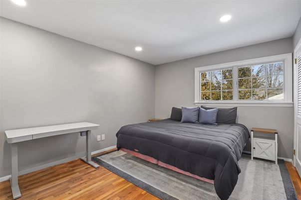 Bedroom, Interior, Recessed Lighting, Wood Texture Flooring