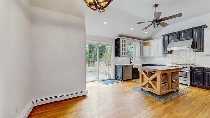 Interior, Kitchen, Recessed Lighting, Wood Texture Flooring