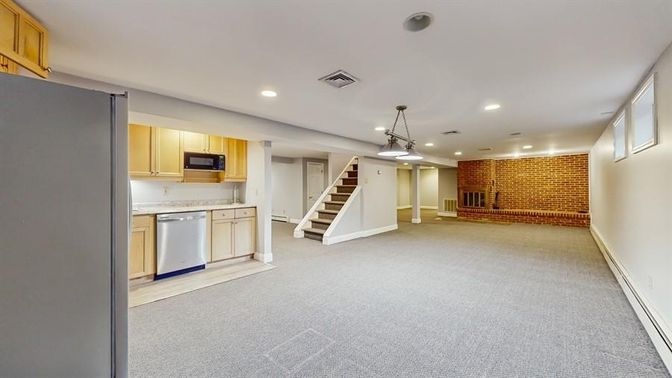 Interior, Kitchen, Pendant Lights, Recessed Lighting, Stone Walls