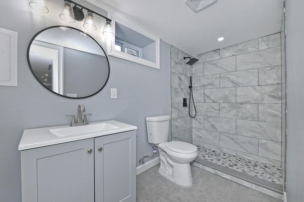 Bathroom, Interior, Marble Walls, Recessed Lighting