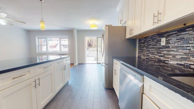 Interior, Kitchen, Pendant Lights, Wood Texture Flooring