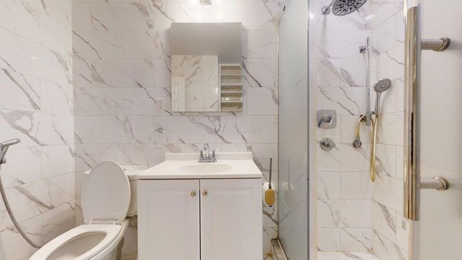 Bathroom, Glass Shower, Interior, Marble Walls