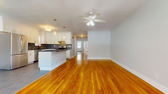 Interior, Kitchen, Pendant Lights, Stainless Steel Appliances, Wood Texture Flooring