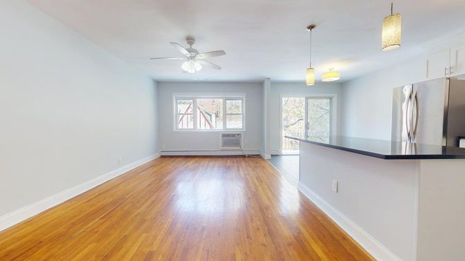 Empty room, Interior, Kitchen, Pendant Lights, Wood Texture Flooring