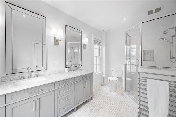 Bathroom, Dual Sink Vanities, Glass Shower, Interior, Recessed Lighting