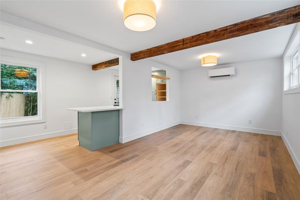 Empty room, Interior, Recessed Lighting, Wooden Beams, Wood Texture Flooring