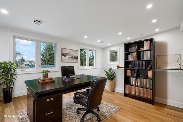 Home Office, Interior, Recessed Lighting, Wood Texture Flooring