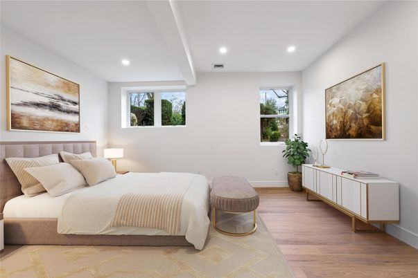 Bedroom, Interior, Recessed Lighting, Wood Texture Flooring