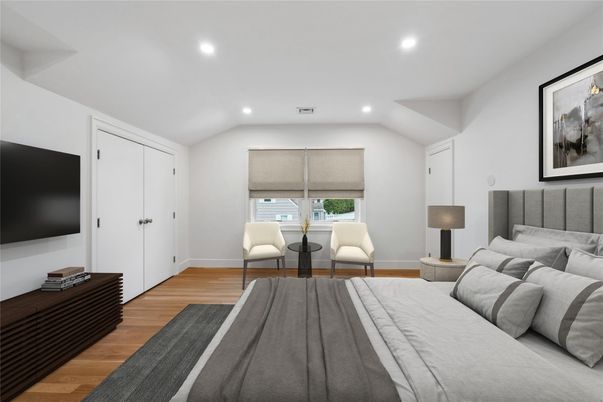 Bedroom, Interior, Recessed Lighting, Wood Texture Flooring