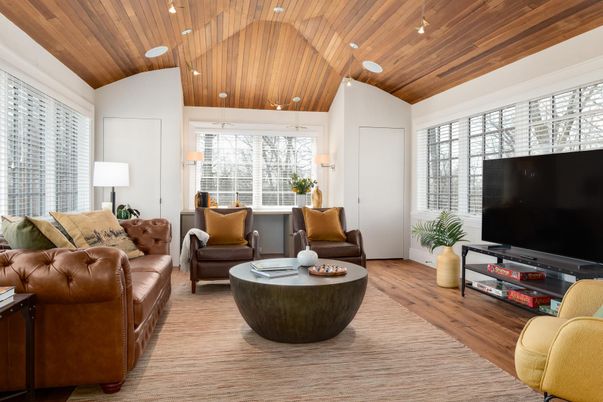 Interior, Living room, Recessed Lighting, Wooden Ceilings, Wood Texture Flooring