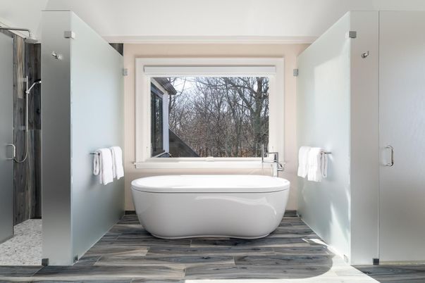 Bathroom, Free Standing Baths, Interior, Wood Texture Flooring