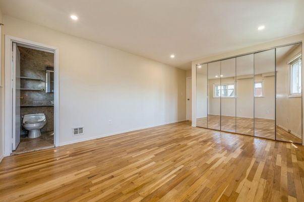 Bathroom, Empty room, Interior, Recessed Lighting, Wood Texture Flooring