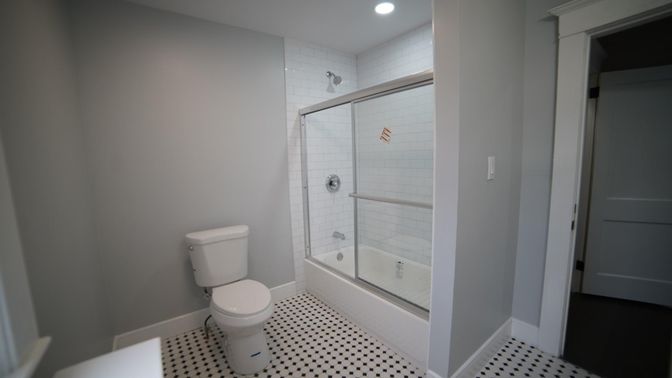 Bathroom, Glass Shower, Interior, Recessed Lighting