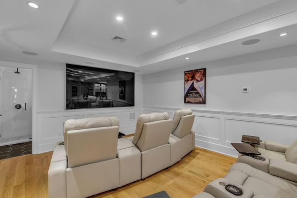 Home Theatre Room, Interior, Recessed Lighting, Theatre Room, Wood Texture Flooring
