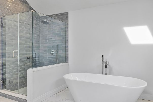 Bathroom, Free Standing Baths, Glass Shower, Interior, Marble