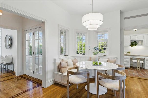 Chandelier, Dining room, Interior, Wood Texture Flooring
