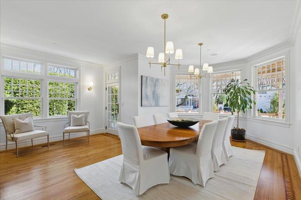 Chandelier, Dining room, Interior, Pendant Lights, Wood Texture Flooring
