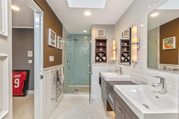 Bathroom, Dual Sink Vanities, Glass Shower, Interior, Recessed Lighting