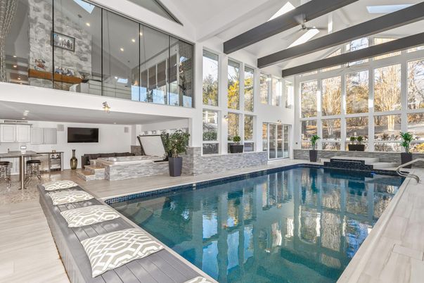 Interior, Pool, Recessed Lighting, Wooden Beams, Wood Texture Flooring