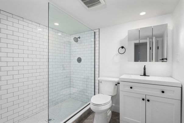 Bathroom, Glass Shower, Interior, Recessed Lighting