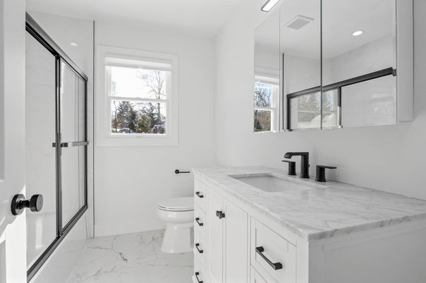 Bathroom, Glass Shower, Interior, Marble, Recessed Lighting