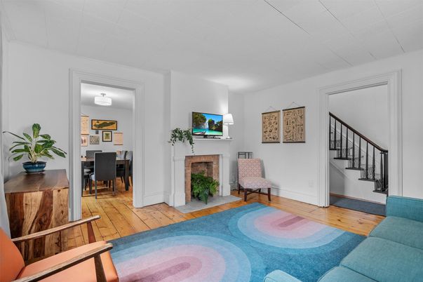 Dining room, Fireplace, Interior, Wood Texture Flooring