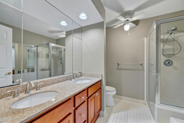 Bathroom, Dual Sink Vanities, Glass Shower, Interior, Recessed Lighting