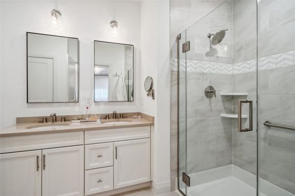 Bathroom, Dual Sink Vanities, Glass Shower, Interior