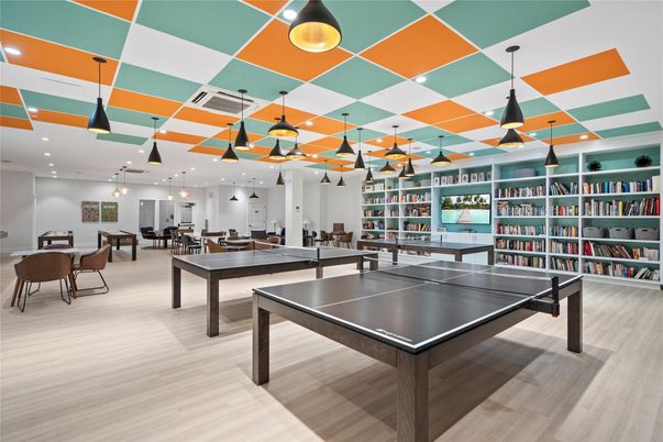 Billiard Table, Game Room, Interior, Pendant Lights, Recessed Lighting, Wood Texture Flooring