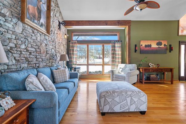Interior, Living room, Stone Walls, Wood Texture Flooring