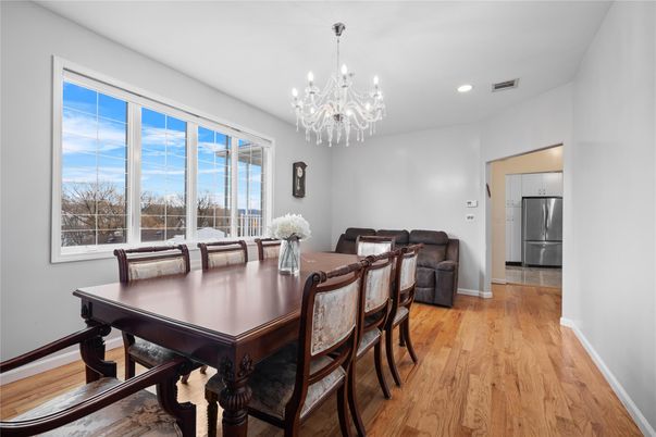Chandelier, Dining room, Interior, Recessed Lighting, Wood Texture Flooring